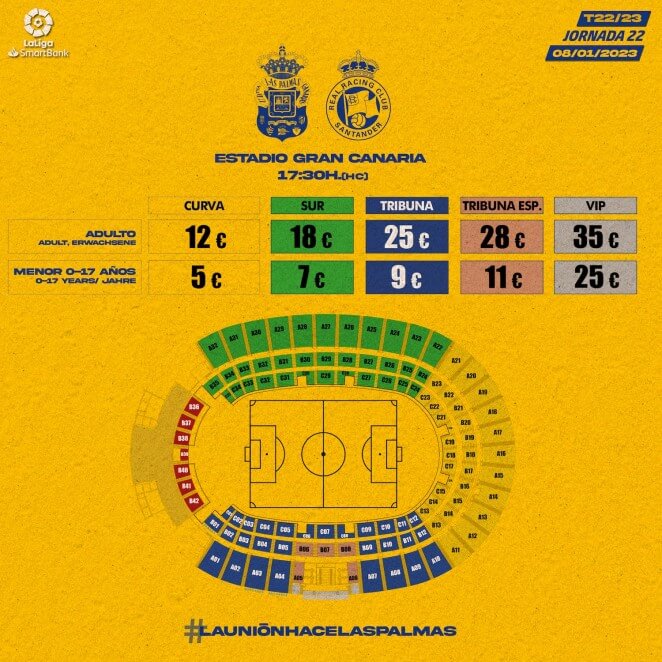 Comienza la venta online de entradas para el partido UD Las Palmas - Real Racing Club