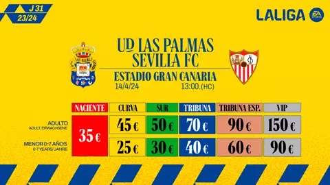 Las entradas para el UD Las Palmas - Sevilla, a la venta online